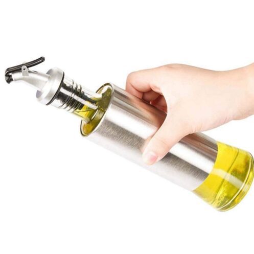 Oil Dispenser Bottle Cooking Oil & Vinegar Cruet For Kitchen And 350 ML Steel (Silver)